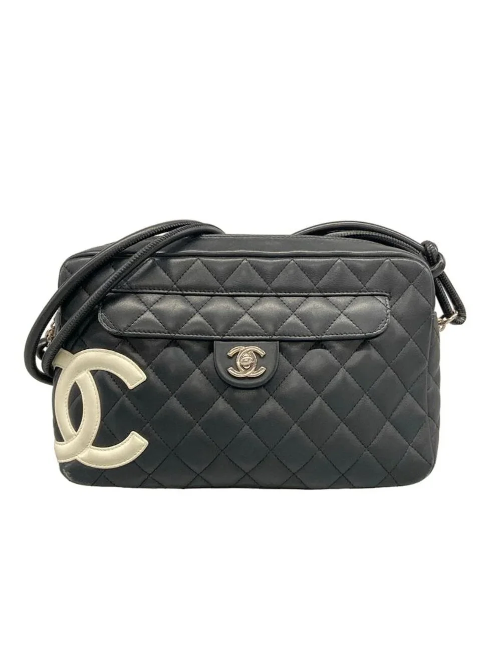 Chanel Shoulder Bag Cambon Line Black Silver Lambskin